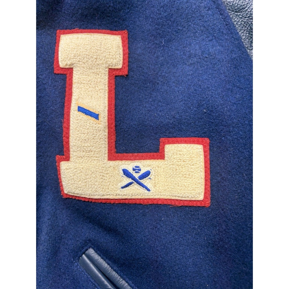 Vintage Letterman Tigers Liberty Navy Blue Wool Leather Jacket Men's Large - Picture 3 of 9